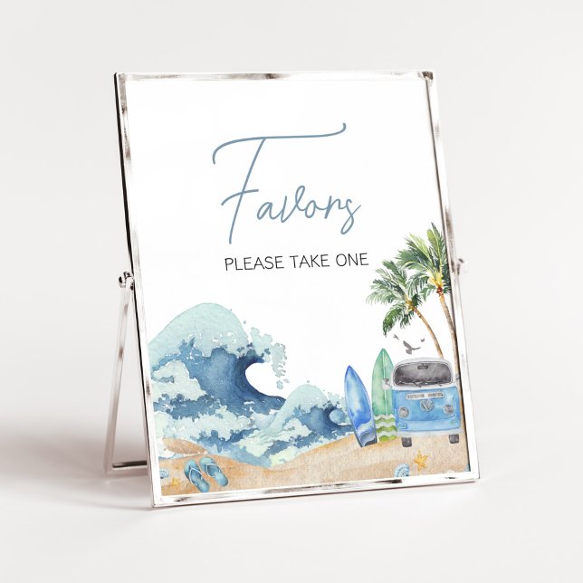 Poster Surf Board Beach Baby shower Faveurs (Surfing Summer Baby Shower Favors Sign)