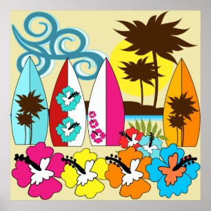 Poster Surf Boutique Surf Ocean Beach Surfboards Palm Tre