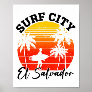 Poster Surf City El Salvador Rétro Coucher de soleil Surf