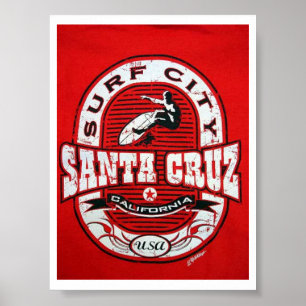 Poster Surf City USA Père Noël Cruz Californie Vintage