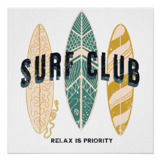 Poster Surf Club Summer Beach Vacances Funny Vintage