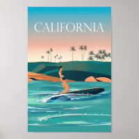Surf d'affiches de voyage en Californie
