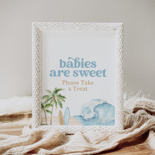 Poster Surf de plage Birthday Baby are Sweet Dessert Sign