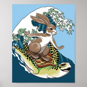 Poster Surf d'été - Illustration de tortue et lapin