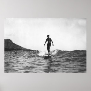Poster Surf en Honolulu Hawaii Surfer Longboard
