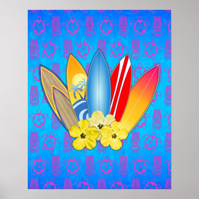 Poster Surf et fleurs d'Hibiscus (Devant)