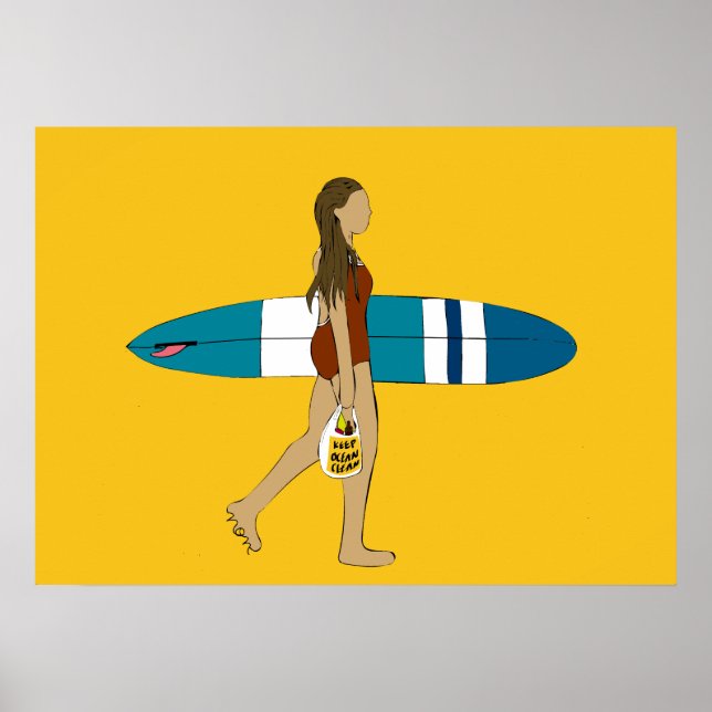 Poster Surf fille avec longue planche (Devant)