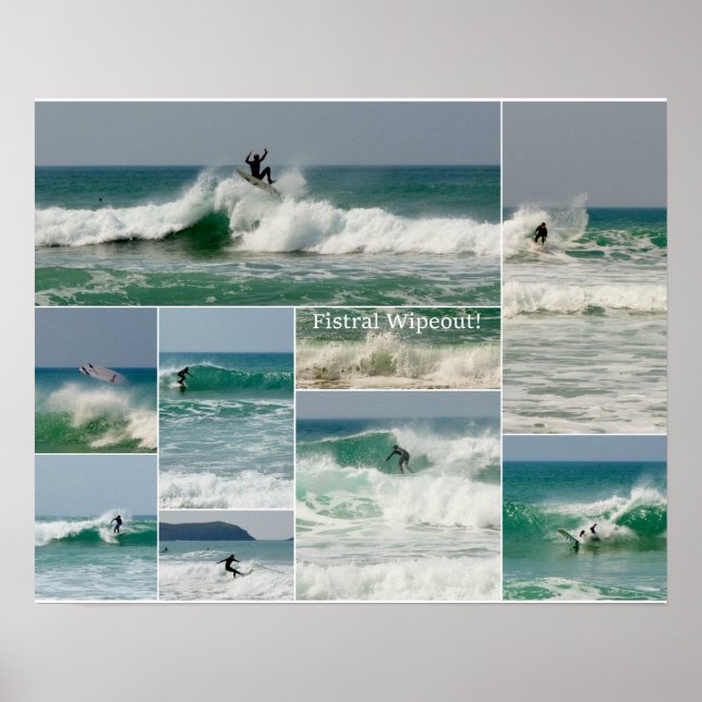 Poster Surf Fistral Newquay Cornwall Wipeout (Devant)