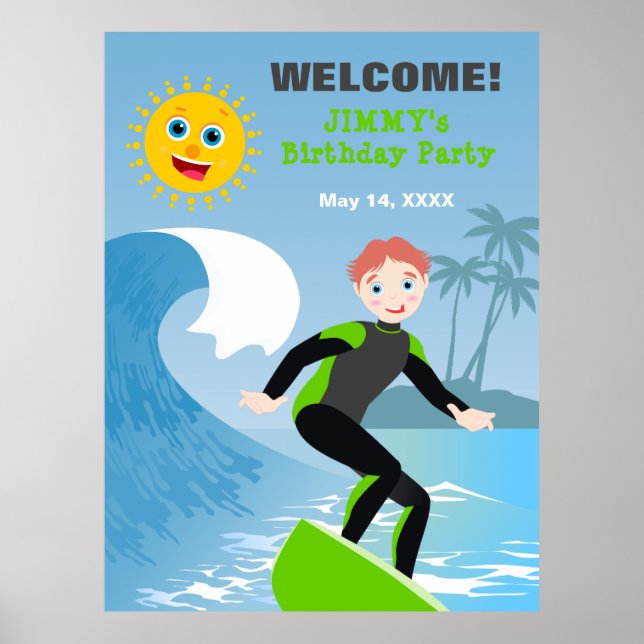 Poster Surf garçon fête d'anniversaire (Devant)