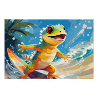 Surf Gecko Riding Les Vagues