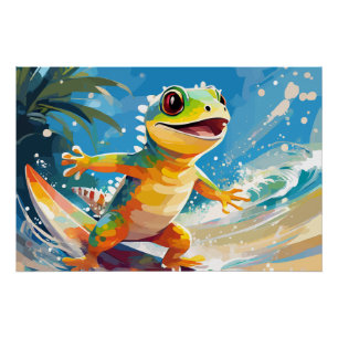 Poster Surf Gecko Riding Les Vagues