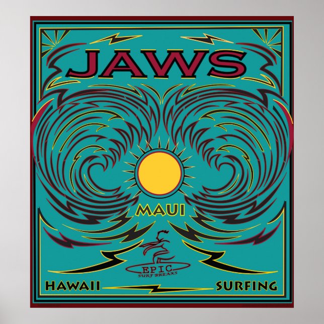 POSTER SURF MAUI HAWAII JAWS (Devant)