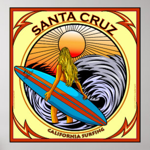POSTER SURF PÈRE NOËL CRUZ CALIFORNIE