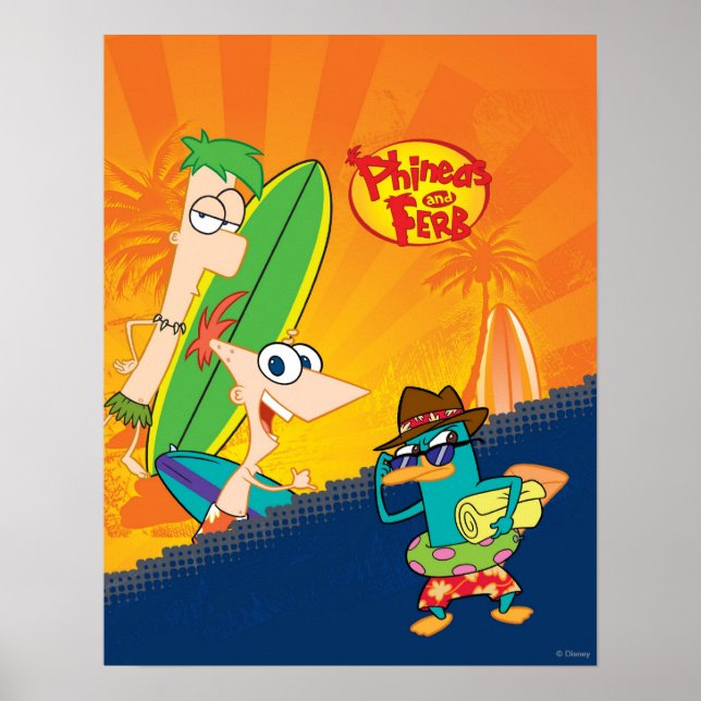 Poster Surf Phineas, Ferb et Agent P (Devant)