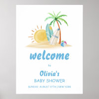 Surf Sunshine Beach Palm Tree Baby shower Bienvenu