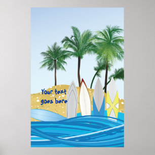 Poster Surf sur une plage tropicale avec palmiers