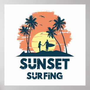 Poster Surf - Surf au coucher du soleil 