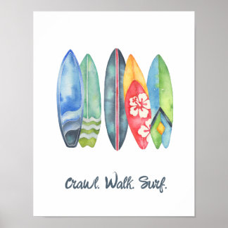 Poster Surf Watercolor Baby Nursery Print Surfboards