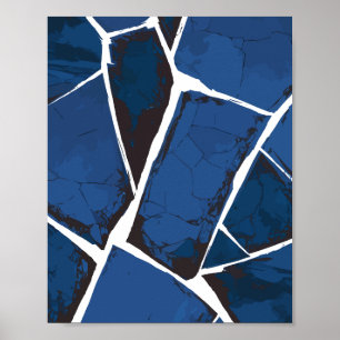 Poster Surface Bleue Fendillée avec Lignes Blanches