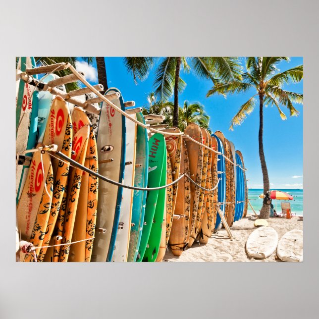 Poster Surfboards à Waikiki Beach, Hawaii (Devant)