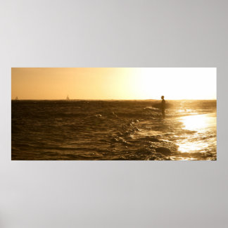 Poster Surfer au coucher du soleil - Oahu, Hawaii