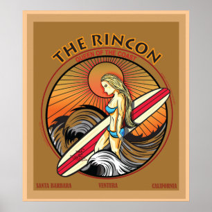POSTER SURFER DE RINCON SAN BARBARA LA CALIFORNIE