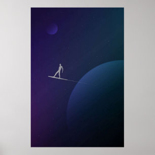 Poster Surfer en argent minimal