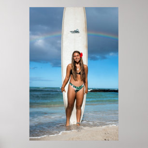 Poster Surfer Girl ~ Hawaii Rainbow