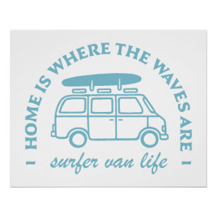 Poster Surfer van vie route voyage surf amant citations