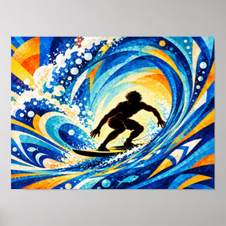 Poster Surfeur à l'intérieur de la silhouette d'un tonnea