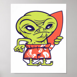 Poster Surfeur Alien Planche de Surf Extraterrestre 