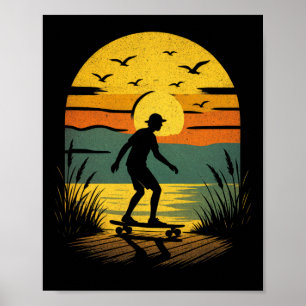 Poster Surfeur au coucher du soleil - Plage de surf rétro