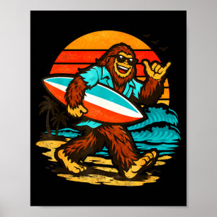 Poster Surfing bigfoot rétro plage de coucher de soleil p