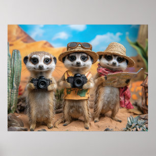 Poster Suricates déguisés en touristes avec des appareils