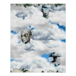 Poster Surreal Cloud Portraits with Cracked, Serene, and