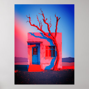 Poster Surreal Desert House Wall Art - Minimaliste