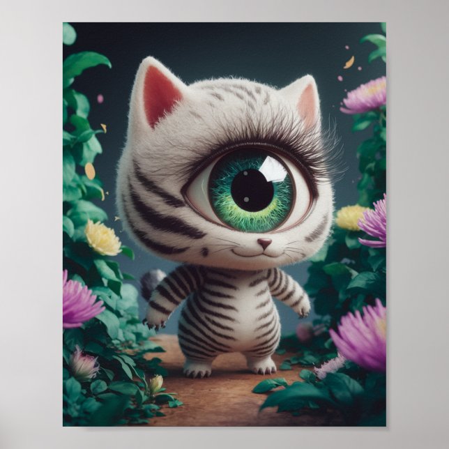 Poster Surreal One Eyed Zebra Kitty (Devant)