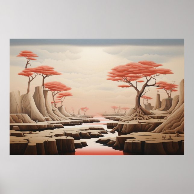 Poster Surreal Pastel Fantasy Landscape | Dreamlike Red (Devant)