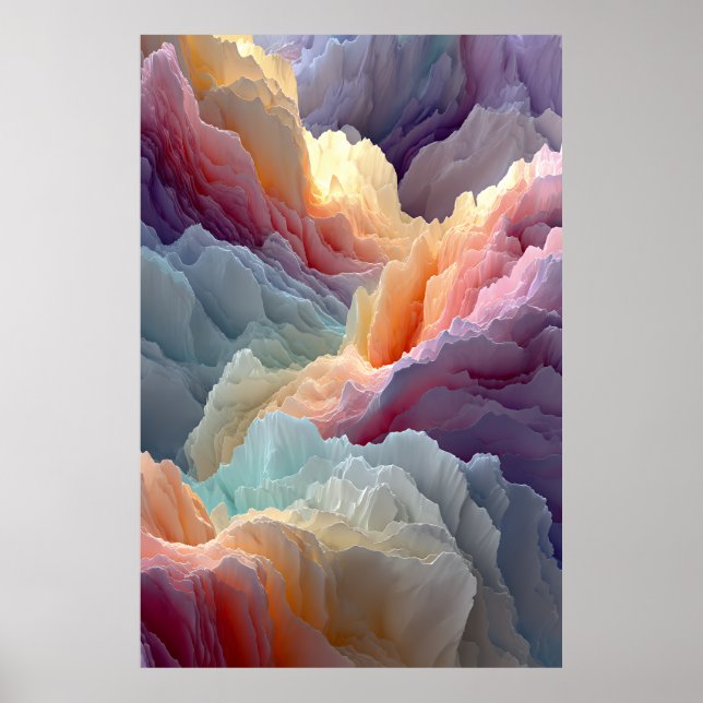 Poster Surreal Pastel Rainbow Mountains Fantasy Landscape (Devant)