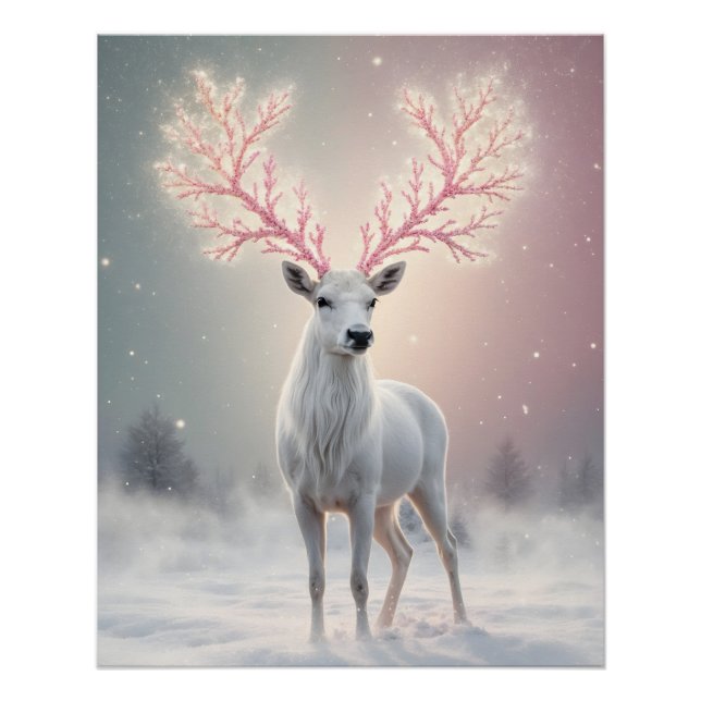 Poster Surreal Pink Antler Reindeer (Devant)
