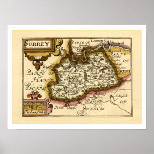 Poster Surrey Comté Angleterre Ancien Atlas Antiquaire Ca