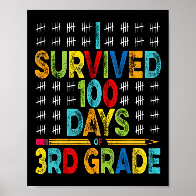 Poster Survécu 100 Jours De 3E Année 100E Jour D'École (Devant)