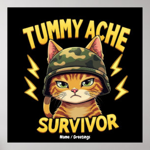 Poster Survivant des Maux de Ventre Blague de Chat Drôle 