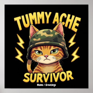 Poster Survivant des Maux de Ventre Blague de Chat Drôle 