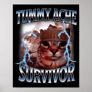 Poster Survivant des maux de ventre mème de chat drôle a 