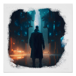 Poster Survivant solitaire dans une ville post-apocalypti