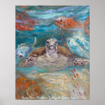 Susan Mains Turtle avec Singer Fish Caribbean