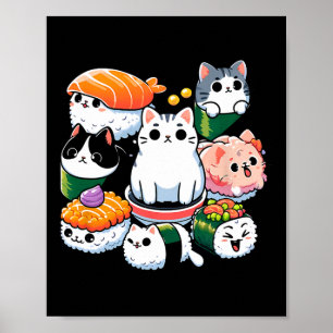 Poster Sushi Anime Chat Sushi Lover Cadeau