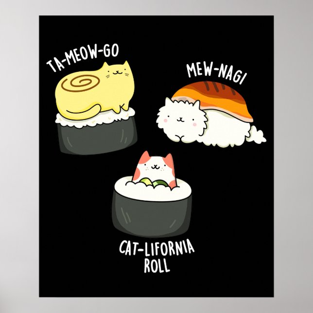 Poster Sushi Cats Funny Sushi Pun Dark BG (Devant)