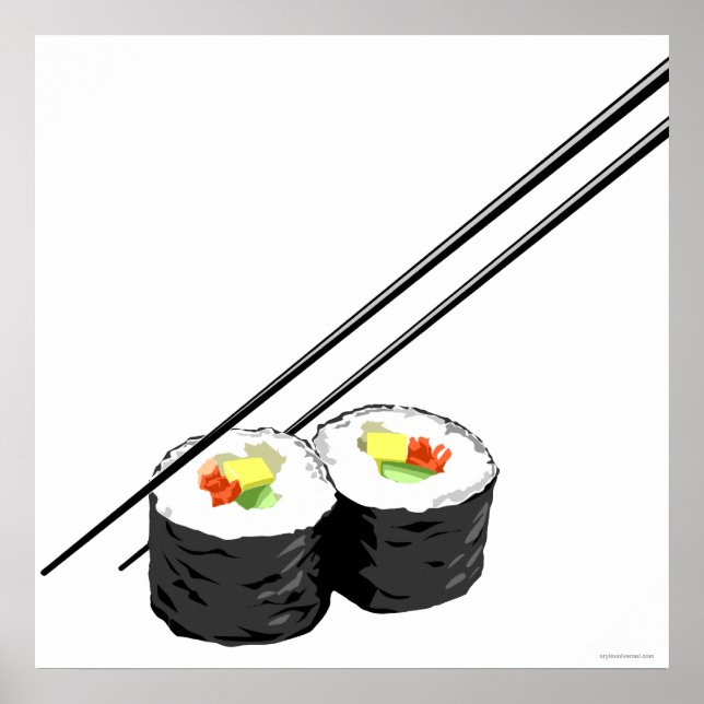 Poster Sushi et baguettes (Devant)